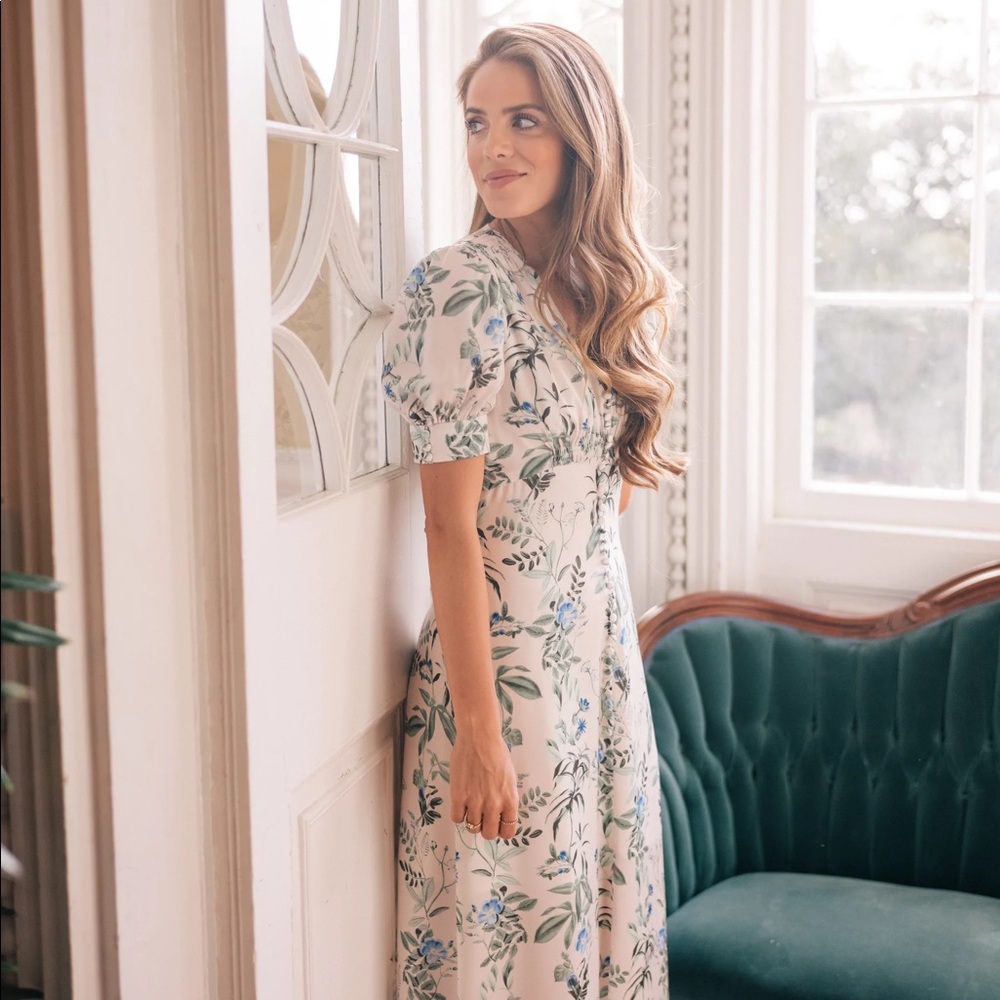 Gal Meets Glam Lauren Green Blue Cream Long Dress - Picture 2 of 5